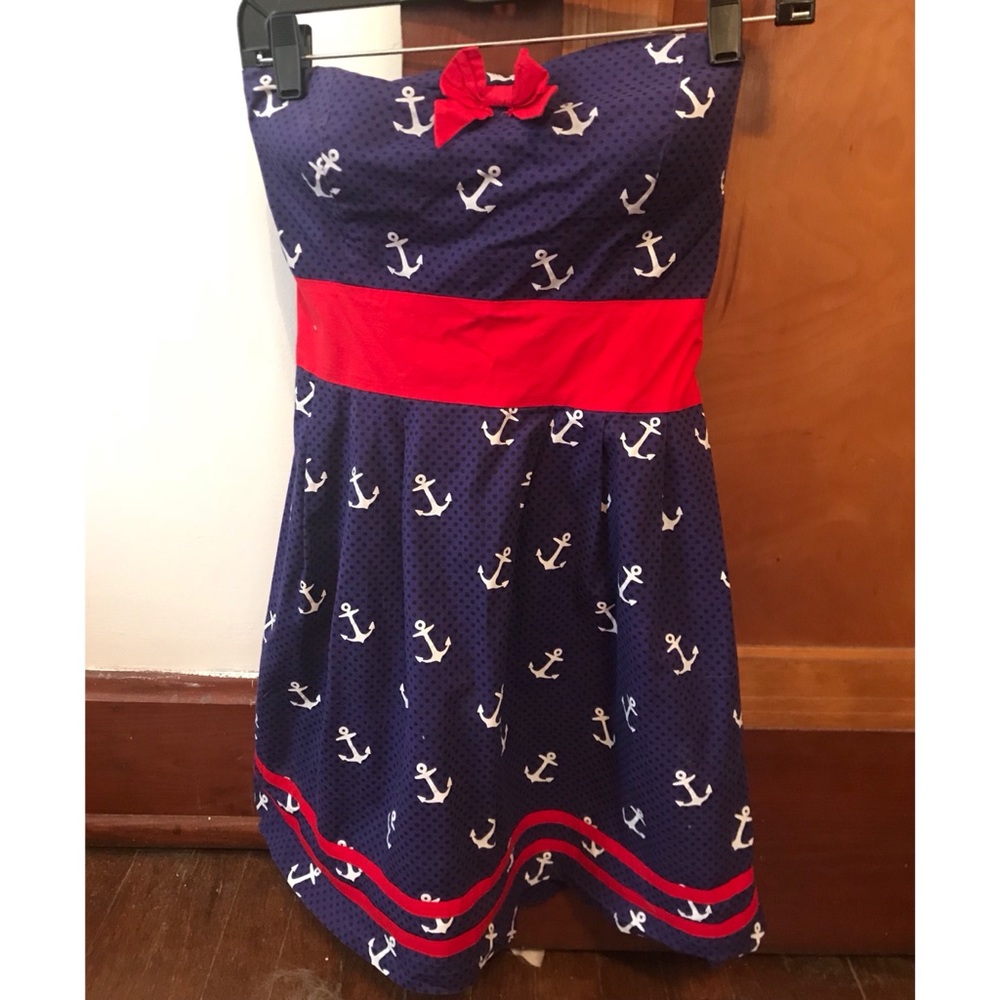 Sourpuss anchor print strapless dress